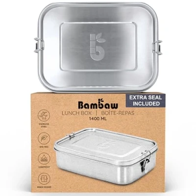 Afbeelding van Roestvrij Staal Vershoudbakjes 1400 ml Eco friendly Binnenverdeler Hermetic Lunch Box Meal Prep Containers RVS Broodtrommel Groot Food Storage Bambaw