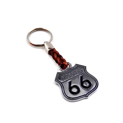 Afbeelding van ClaroSchmuck Sleutelhanger sleutelring van metaal dikte 2 mm, band kunstleer, totale lengte ca. 9 cm 11 cm, Route 66., Eén maat