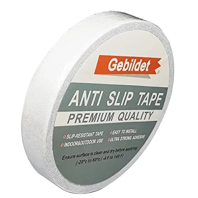 Afbeelding van Gebildet Zelfklevende Antislip Veiligheidstape, High Traction Strong Grip Abrasive, Gebruik Binnen en Buiten(2.5cmx10m, Transparant)