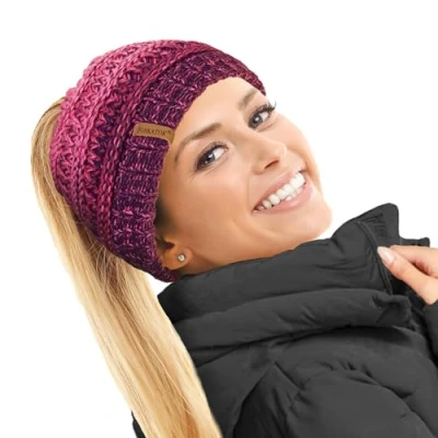 Afbeelding van TOSKATOK Thermo teddy fleece gevoerde paardenstaart muts voor dames, PAARS/MORELLO/ROZE, Eén Maat