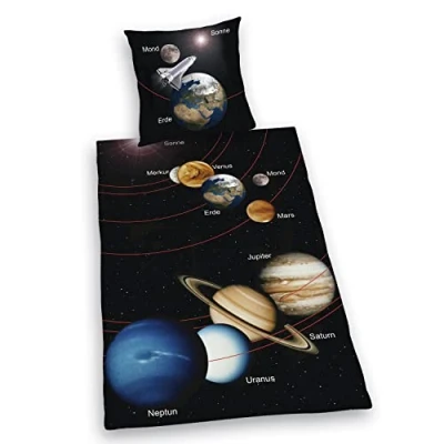 Afbeelding van Herding YOUNG COLLECTION beddengoedset, zonnestelsel omkeerbaar motief, dekbedovertrek 140 x 200 cm, kussensloop 70 90 katoen/renforcé