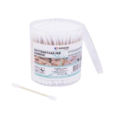 Afbeelding van Benson Bamboe Wattenstaafjes 7.5 cm in Plastic Doos 200 stuks
