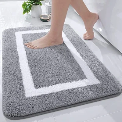Afbeelding van Homaxy Badkamertapijt, antislip, wasbaar, badmat, zachte microvezel, hoogpolig, 40 x 60 cm, grijs