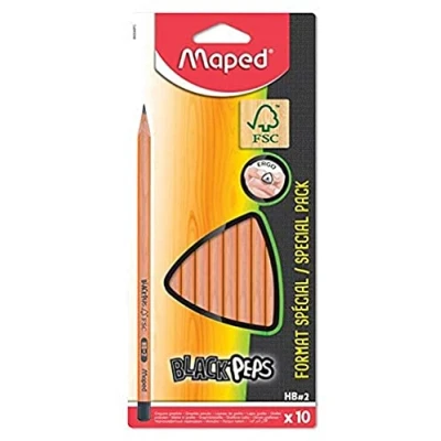 Afbeelding van Maped 10 potloden grafietzwart &amp; rsquo; Peps agrave; HB Paper Painted Tip Ergonomisch en driehoekig Gecertificeerde houtpotloden 100% FSC