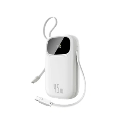 Afbeelding van Baseus QPow3 Powerbank 45W 20000mAh met 2 geïntegreerde USB C kabels, Power Bank PD3.0 QC4.0, 3 1 A, externe mobiele telefoonaccu&#039;s voor iPhone 16/15/14 Pro Max, iPad, Samsung, wit