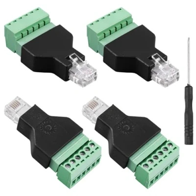 Afbeelding van GOMETY 4 stuks RJ12 stekkers naar 6 pins schroefklemmenstroomadapter, 6P6C modulaire connector, schroefklemadapter, voor telefoon, CCTV kabelkoppeling, Cat3 telefoonkabelverlenging