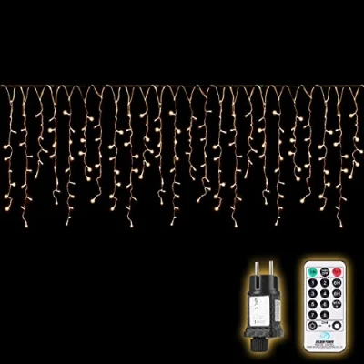 Afbeelding van SALCAR 5 m led lichtgordijn voor buiten, ijsregen, lichtketting met afstandsbediening en timer, kerstverlichting binnen raam, 8 modi, warmwit