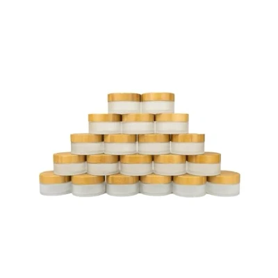 Afbeelding van Wachsmann Hoogwaardige glazen pot met bamboedeksel, voor duurzame doe het zelf natuurlijke cosmetica, reishouder zalven en lotions, 100 ml, ongegraveerd, 20 stuks