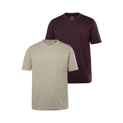 Afbeelding van JP1880 2ER PACK Vausschnitt Halbarm Tshirt basic, Heren, Maat: 5XL, Aubergine