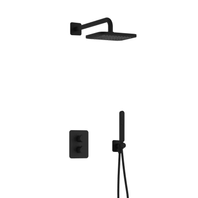 Afbeelding van Hotbath Gal Regendoucheset IBS40A Mat Zwart Staaf Handdouche 22cm Hoofddouche Wandarm met wandhouder