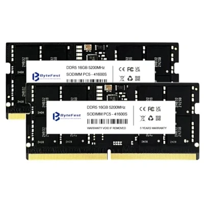 Afbeelding van ByteFest RAM DDR5 32GB (2x16GB) 5200MHz PC5 41600 CL42 1.1V SODIMM On die ECC 262 pins laptop/notebook geheugenmodules