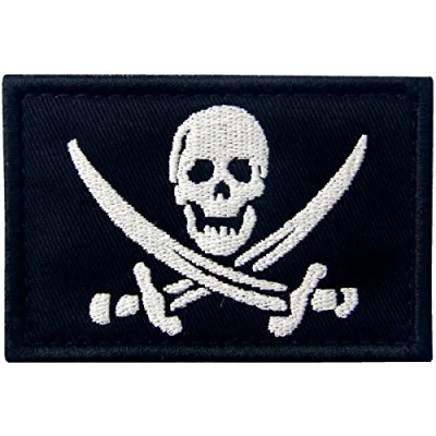 Afbeelding van EmbTao Piraat vlag militaire moraal sluiting haak &amp; lus patch wit zwart