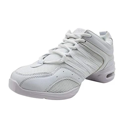 Afbeelding van Yudesun Sport Buiten Dansschoenen Dames Zwart Mesh Splitsen Zool Veters Schoen Lesgeven Oefenen Sneakers Comfortabel Antislip Trainers Jazz Latin Ballroom Wit 36 EU