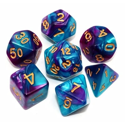 Afbeelding van DND dobbelstenen Set RPG polyhedraal voor kerkers en draken D&amp;D rollenspellen 7 Die (Lake Blue Mix Paars)