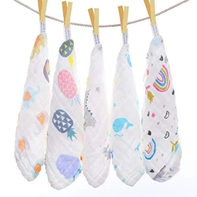 Afbeelding van Mousseline babywashandjes, zachte natuurlijke katoenen gezichtshanddoek, bio badhanddoek, 5 stuks vochtige doeken, herbruikbaar, 6 lagen extra gezichtsdoeken voor pasgeborenen, 25 x