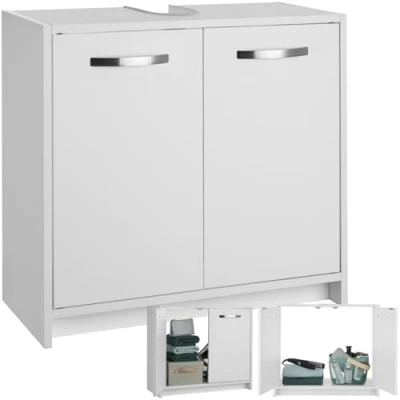 Afbeelding van tectake® Wastafelonderkast Onderkast, Badkamerkast voor Onder de Wastafel Wastafel, Kastmeubel, Badkameronderkast Onderkast Badkamer en Toilet Badkamermeubel Wit