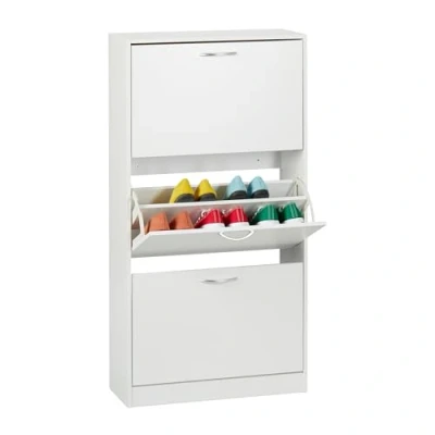 Afbeelding van schoenenkast 3 kleppen smal 18 paar 116x60x24 cm wit