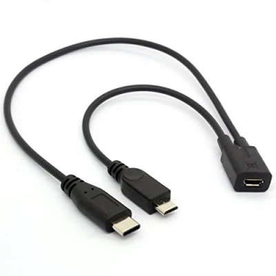Afbeelding van OpenII Micro USB Splitter Adapter, Vrouwelijk naar USBC Mannelijk + Type C Mannelijke Laadkabel Uitbreiding