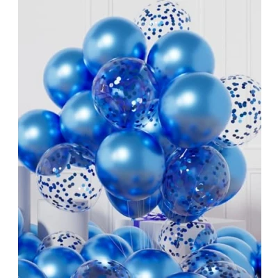 Afbeelding van AULE ballonnen blauw metallic helium: 42 stuks 30 cm blauwe confetti ballon latex verjaardagsdecoratie decoratie voor baby shower geslachtsreveal afstuderen verjaardag