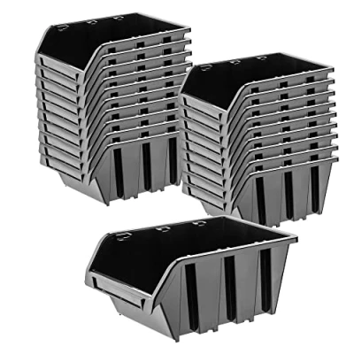 Afbeelding van KADAX Workshop stapelkist, stapelbox van PP kunststof, opbergbox in verschillende maten, opbergdozen voor gereedschapswand, opbergdoos, sorteerdoos (zwart, 20 stuks, 195 x 120 mm)
