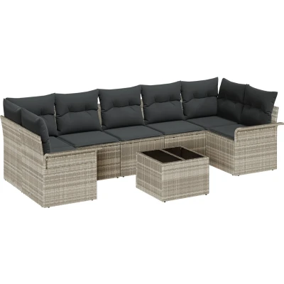 Afbeelding van vidaXL 8 delige Tuinbank Set met Kussens Lichtgrijs Poly Rattan
