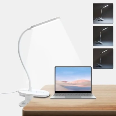Afbeelding van LQWELL® Klemlamp Voor Bedleeslamp, Dimbaar Clip On Licht, 3 Helderheidsniveaus En 360 Flexibele Bureaulamp Thuiskantoor (Wit)