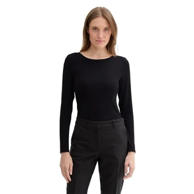 Afbeelding van TOM Tailor MIT Uboot Ausschnitt Longsleeve, Dames, Maat: Large, Deep black