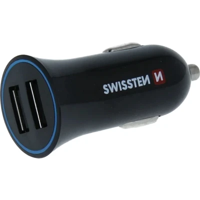 Afbeelding van Swissten 2.4A Dual Port Car Charger Lightning USB Cable Black