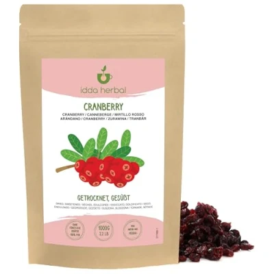 Afbeelding van Gedroogde veenbessen (1kg), zonder kunstmatige toevoegingen, licht gezoet met vruchtensap, gedroogd fruit snack