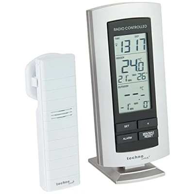 Afbeelding van Technoline WS 9140 klassiek weerstation met radioklok, weergave van binnen en buitentemperatuur, zilver, 7,3 x 2,5 15,8 cm