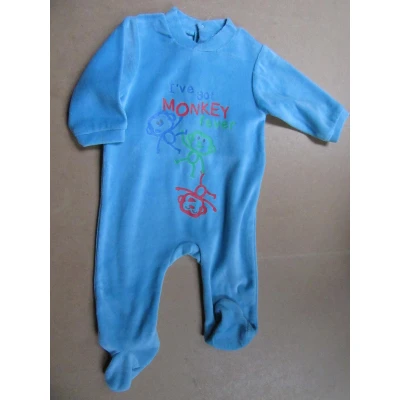 Afbeelding van wiplala pyjama velour, blauw monkey 6maand 68