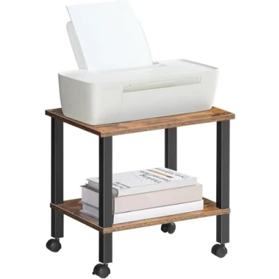 Afbeelding van HOOBRO EBF38PS01 Druktafel, printerwagen met vergrendelbare wielen, printerstandaard onder bureau, printerrek, printerhouder, 38 x 28 cm, voor kantoor, fax, donkerbruin en zwart