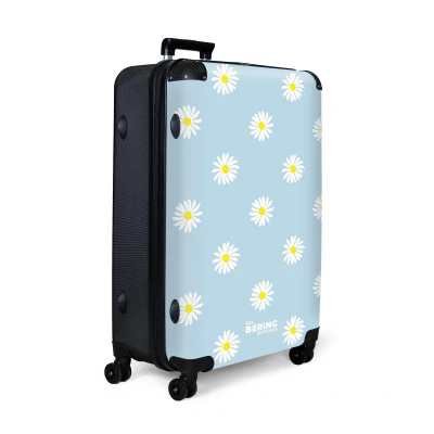 Afbeelding van NoBoringSuitcases.com® Koffer groot Reiskoffer lichtgewicht Pastel blauw met madeliefjes Rolkoffer 4 wielen Grote trolley XL 98 liter bagage