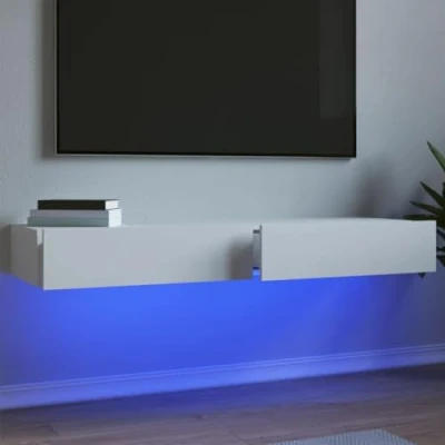 Afbeelding van Tv meubelen 2 st met LED verlichting 60x35x15,5 cm wit