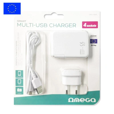 Afbeelding van OMEGA Smart Multi USB lader voor EU stopcontacten (100 240V), 4x 4000mA wit