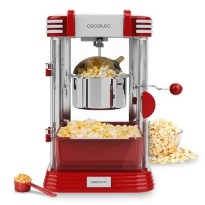 Afbeelding van Cecotec Elektrische Popcornmachine Fun&amp;Taste P&#039;Corn Classic. Popcornmaker, 300 W, Retro Ontwerp, Roestvrijstalen Pot van 500 ml, Verwijderbaar Bakje, Binnenverlichting, Doseerlepel