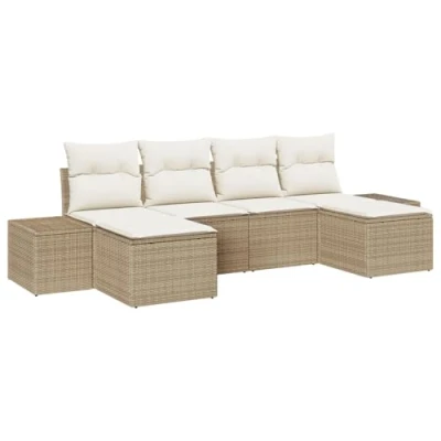 Afbeelding van vidaXL 6 Delige Tuin Sofa Set met Kussens Beige Poly Rattan