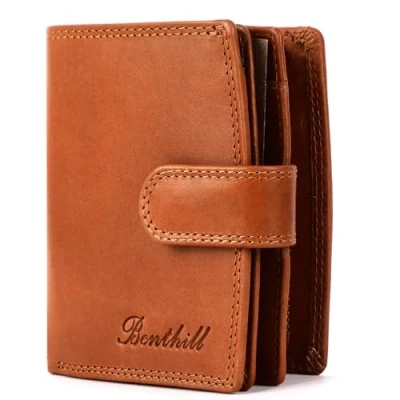 Afbeelding van Benthill portemonnee voor dames, echt leer, kleine met RFID bescherming, veel kaartvakken, vintage damesportemonnee incl. geschenkdoos, rood