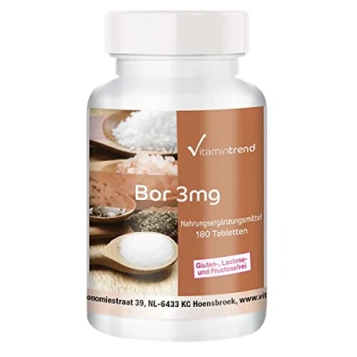 Afbeelding van Borium (Boron) 3mg 180 veganistische tabletten Natriumtetraboraat Hoge dosering Gemaakt in Duitsland ! VOOR 6 MAANDEN Vitamintrend®