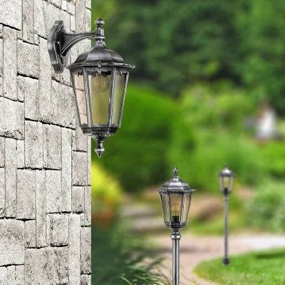 Afbeelding van LCD Buitenwandlamp 1111 lantaarn hangend zwart zilver