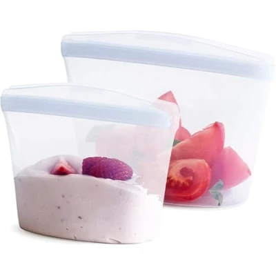 Afbeelding van Stasher Siliconen herbruikbare opbergtas, bundel 2 pack kommen (helder) Food Maal Prep Opbergcontainer Lunch, Reizen, Make up, Gym Bag Vriezer, Oven, Magnetron, Vaatwasmachinebestendig, Lekvrij