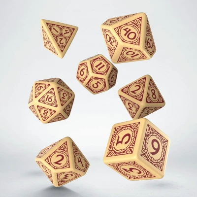 Afbeelding van Q WORKSHOP Viking Beige &amp; Bourgondië RPG Ornamented Dice Set 7 Polyhedraal Pieces