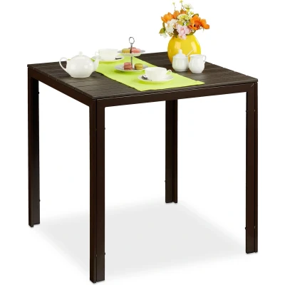 Afbeelding van tuintafel houtlook tot 100 kg balkontafel 74,5 x 77,5 cm staal bruin