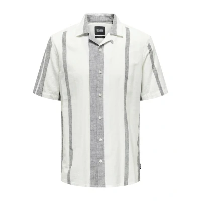 Afbeelding van Only &amp; Sons Scaiden Striperesort NOOS Overhemd, Heren, Maat: XS, Cloud dancer