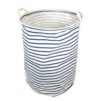 Afbeelding van QUVIO Wasmand rond stof Wit met blauwe strepen