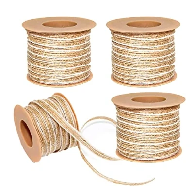 Afbeelding van 4 rollen jute zaklint, natuurlijke band, stof, Hessische banden, juteband voor doe het zelf kunsthandwerk, geschenkverpakking, bruiloftsdecoratie