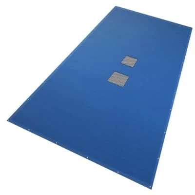 Afbeelding van VOUNOT Rechthoekig afdekzeil voor zwembaden 10 x 5 m, dekzeil zwembad van PE 160 g/m² met centraal ontwateringsnet, beschermende deken, blauw grijs