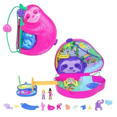 Afbeelding van Mattel Polly Pocket Luiaardfamile 2 in 1 compacte speelset