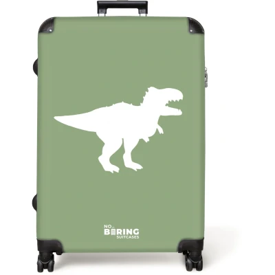 Afbeelding van NoBoringSuitcases.com® Koffer groot Reiskoffer lichtgewicht Groen met T rex dino Rolkoffer 4 wielen Grote trolley XL 98 liter bagage