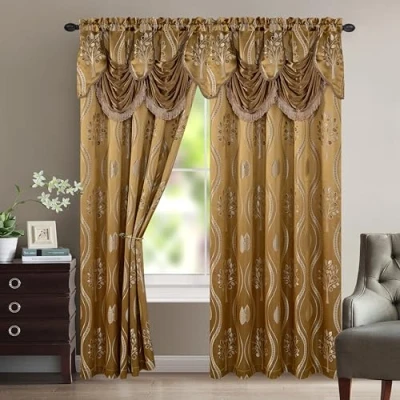 Afbeelding van Elegant Comfort Aurora Jacquard look gordijnpaneel set met bevestigde volant 137 x 213 cm (set van 2), taupe
